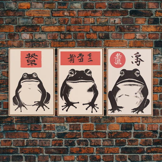 Japanese Set of 3 Frog Prints, Japanese Prints, Vintage Art, Japanese Frog, Matsumoto Hoji  Inspired Wall Decor, Modern Art, Wabi Sabi