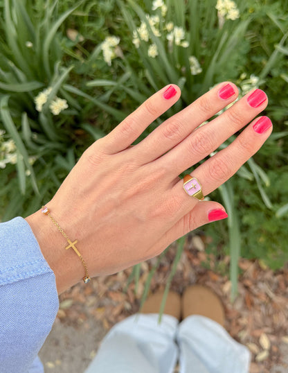 Lilac Enamel Cross Ring