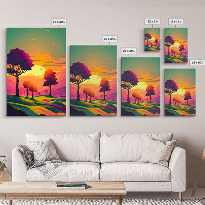 Triptych 3 panel Wall Art, Framed Canvas Prints, Synthwave Landscape Decor, MCM 80s Vibes Retro Style 3 Piece Art