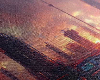Cyberpunk City, Night City Watercolor, Videogame Concept Art, Watercolor Of a Cyberpunk City 3 Piece Wall Art, Ready To Hang Canvas Print