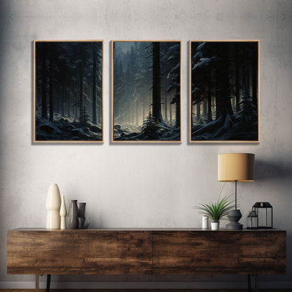 3 Piece Framed Canvas Print Wall Art Set of 3 Emerald Green Mountain Forest Lake Landscape Minimalist Modern Art Nature Wall Decor