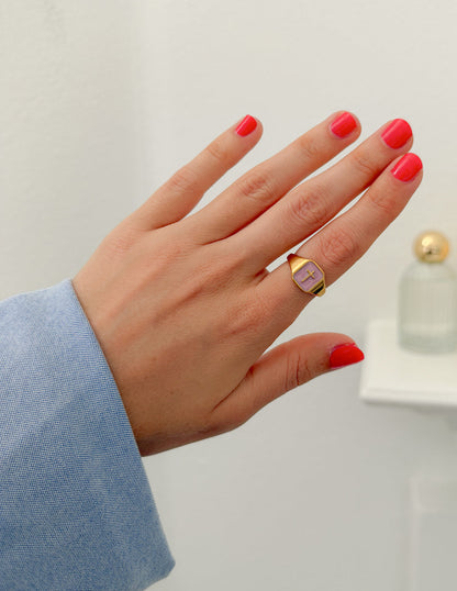 Lilac Enamel Cross Ring
