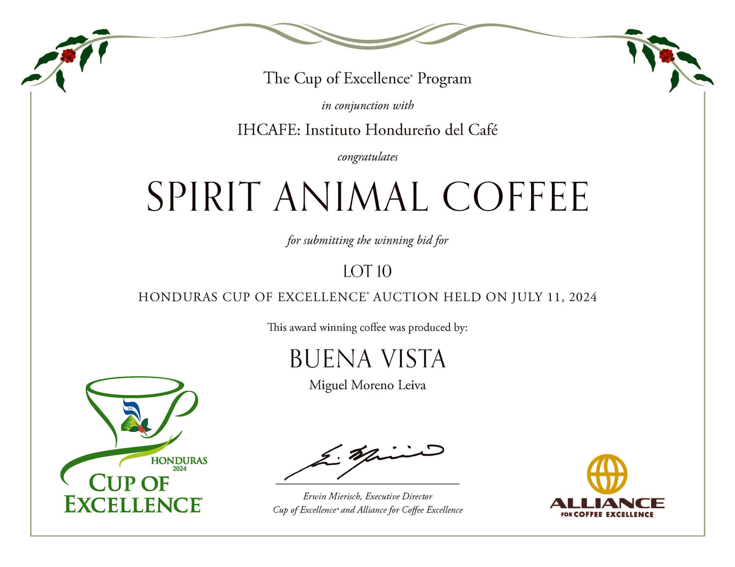 LAST FEW BAGS LEFT! Cup of Excellence Honduras Geisha (#10 Best)